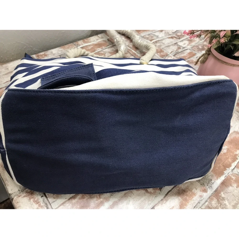 Porto Vino Beach Wine Bag Canvas Blue/White Stripes Holds 2 Bottles Of Wine NWT